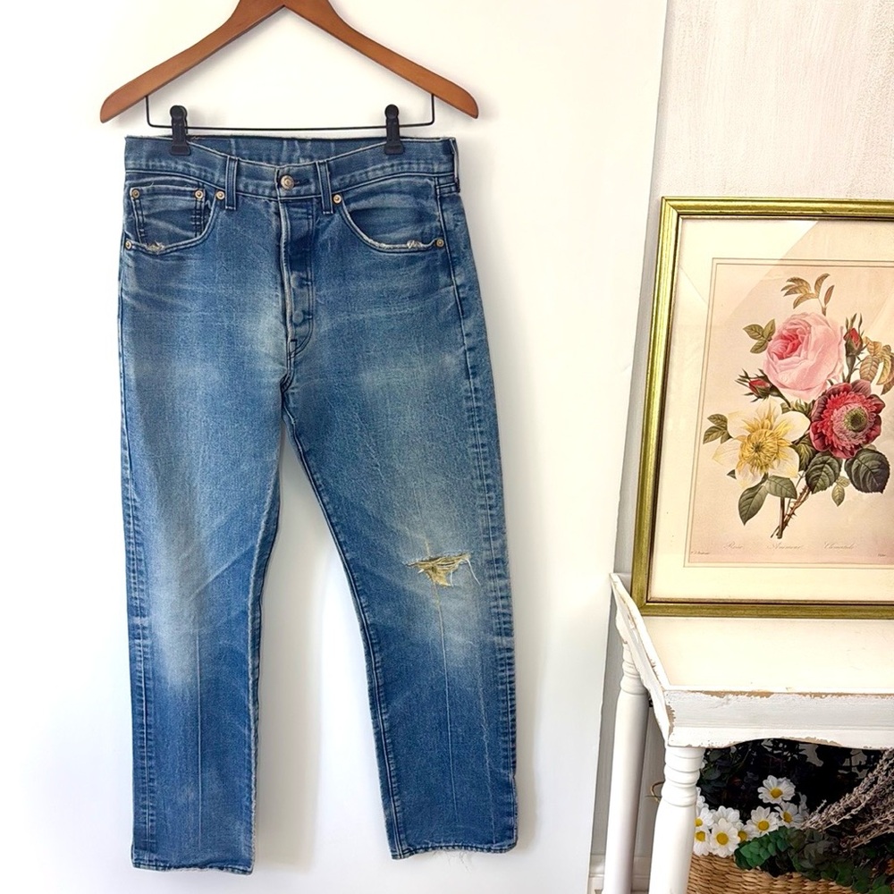 Vintage Levi’s 501 Buttonfly Jeans Gold Metallic Distressed W32/W34